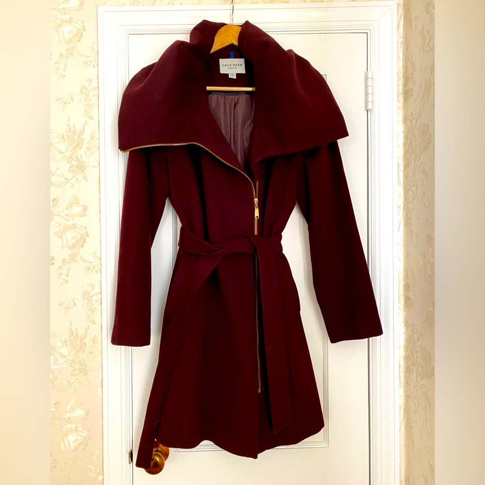 Cole Haan Burgundy Wool Coat
